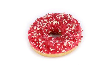 Donut s jahodovou náplňou a bielou čok.71g